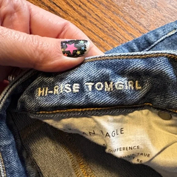 American Eagle Outfitters Blue Hi-Rise Tom-Girl Jeans 10 Long - Picture 6 of 7